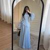 Women Chiffon Solid Ruffled Dress Flare Sleeve Round Neck Elegant Maxi Gown Evening Party Holiday Lady