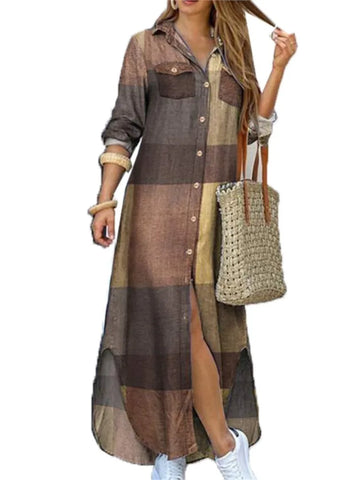 Spring Autumn Casual Shirt Long Dress Elegant Long Sleeve Button Loose Holiday Party Dresses For Women Robe Femme