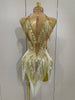 Stock Women Sexy Stretch Mesh Sparkly Rhinestone Tassels Mini Dress Nightclub Singer Dance Stage Costume Evening Gowns