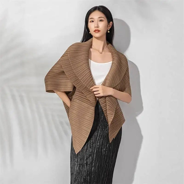 Pleated Spring Women's Cardigan Short Coat Chic Outerwear Unique Design Laeple Half Sleeve Jackets