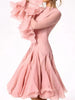 Women's Irregular Pleated Patchwork Long Flare Sleeve Waist Cinching Midi Dresses Female Clothing