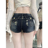 American Y2K Hole Denim Shorts Women Sexy Low-Waisted Skinny Mini Shorts Female Streetwear Short Jeans