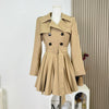 Autumn Winter Women's Windbreaker Dress Mini Skirt Long Sleeve Empire Waistline Outerwear Female Long Coat N967