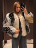 Print Faux Fur Jackets Women Loose O Neck Long Sleeves Fluffy Warm Parka Female Winter Chic Street Outwears