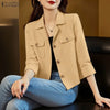 Women's Casual Lapel Neck Jackets 3/4 Sleeves Solid Color Button Up Lightweight Coats Spring Office Wear Woman Outerwear