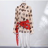 Women Chic Vacation Outfits Leopard Print Sheer Chiffon Shirt Casual Turn-down Collar Mini Dress & Detachable Scarf