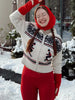 Contrast Skiing Jacquard Sweater For Women Elegant Long Sleeve Zipper Knitted Cardigan Jackets Street Lady Chic Outerwear