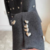 Autumn Winter Heart Buckle Black Wool Tweed Short Jacket Coat Women Vintage Long Sleeve V Neck Wave Cardigan Outwear Top