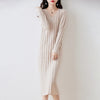 Women Pure Wool Sweater Dresses Long Sleeve Purllover 100% Merino Wool V-neck Knitwear Spring Autumn Grace Striped Dresses