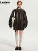 Spring Autumn Cool Brown Oversized Pu Leather Jacket Women Long Sleeve Zip Up Designer American Retro Clothing