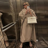 Women's Elegant Autumn Winter Overcoat Bat Sleeve Loose Solid Long Jacket Stand Collar Outwears Female Streetwears