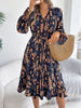 Elegant Floral Print Dresses for Women Autumn Winter Casual V Neck Flare Long Sleeve Ruffled A Line Dress
