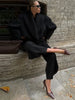 Edgy Stand Collar Woolen Women Coat Street Loose Long Sleeve Button Black Female Jacket Casual Autumn Winter Lady Outwear