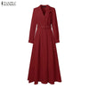 Women Autumn OL Work Dress Elegant Lapel Long Sleeve Office Dresses Solid Belted Robe Stylish A Line Party Vestidos