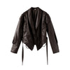 Women Leather Bomber Jackets Coats With Belt Notched Shoulder Pads Motorcycle Street Chic Short Outwear Solid Lace Up