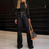 Women Jeans Flare Pants High Waist Streetwear Pockets Buttons Trousers Autumn Female Casual Stretch Denim Floor Length