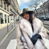 Winter Exclusive Striped Faux Fur Jacket Women Overcoat Brand Blogger Fluffy Fox Fur Collar Coat Outerwear