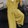 Spring Fall Women's 2 Piece Set Suit Office Lady Floral Striped Loose Blazer Casual Wide Leg Pants Suits For Women Clothing