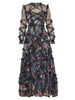 Hit Color Print Dresses For Women Round Neck Lantern Sleeve High Waist Folds Elegant Dress Female Clothing