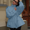 Drawstring Waist Button Women Cargo Jacket Long Sleeve Pockets Spring Casual Female Coat Street Commute Lady Outwear Tops