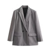 Women Lapel Loose Double Breasted Suit Jacket Solid Color Flip Pocket Long Sleeve Blazers Chic Office Lady Outfits
