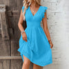 Women's Dress Lace Jacquard Hollow Out Slim V Neck Elastic Waist Midi Dress Vacation Mid Length Dresses for Daily Wear Korean