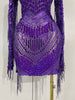 Sparkly Diamonds Sequin Tassels Sexy Mesh Short Dress Women Evening Party Celebrate Birthday Nightclub Show Photo Shoot Wear
