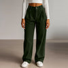 Spring Autumn Loose-Fitting Corduroy Trousers Women's Solid Color Button Pocket Corduroy Wide-Leg Pants Straight Pants