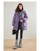 Womens Down Jacket Winter 90 White Duck Down Purple Hooded Large Pocket Warm Long Outerwear