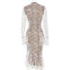Sexy See Through Lace Women Midi Dress White Long Sleeve Turtleneck Dress Female Winter Skinny Elegant Party Clubwear