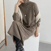 Autumn Winter Loose Turtleneck Women's Knitted Long Dresses Long Sleeve Vintage Straight A-line Dress Female