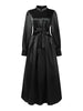 Stylish Waisted Party Dress Autumn Dreses Elegant Women Long Lantern Sleeve Robe Solid A Line Satin Long Dresses
