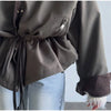 Retro Drew-string Jackets Women's Loose Full Sleeves Buttons Zipper Pockets Lapel Coats Ladies Autumn Solid Outwear