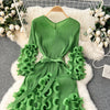 European Court Style Dress for Women A Design Sense Tassel V-neck Slim Fit Long High-temperature Pleated Flared Sleeve