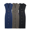 Women's clothing European and American with belt elastic Midi dress