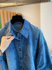 European and American Style Blue Heart Patterned Denim Shirts for Women Long-sleeved Spring Coats