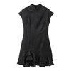 Women Mandarin Collar Ruffle Hem Mini Qipao Chinese Style Cap Sleeve Slim Fit Cheongsam Dress Dating Daily Party Outfit