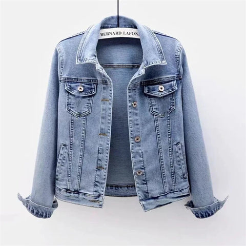 Ladies Denim Jacket Spring Autumn Long-Sleeve Women Cowboy Outerwear Elegant Single-Breasted Female Jeans Coat