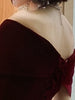 Spring Long Elegant Wine Red Soft Velvet Evening Party Wedding Dresses for Women Off Shoulder Maxi Dress