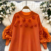 African Women's Pleated Dress Stereo Flower Loose Large Size Stretchy Temperament Long Dress Middle East Wrinkle-Free