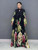 Printed Dress For Women O-neck Draped Lace Up Waist A-line Casual Vestido Robe Female Autumn 5R5279