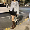 French White Tweed Crop Jacket for Women Autumn Elegant Slimming Decor Button Coat Woman Round Neck Long Sleeve Outerwear