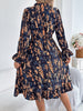 Elegant Floral Print Dresses for Women Autumn Winter Casual V Neck Flare Long Sleeve Ruffled A Line Dress