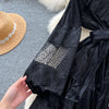 French Vintage Lace Embroidery Patchwork Velvet Dress Women Long Lantern Sleeve Pearl Buttons Lace Up Wedding Party Prom Vestido