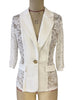 Elegant Single Button Lace Spliced Suit Collar Jacket For Women Half Sleeved Lace Hollow Out Slim White Black Lightweight Coat