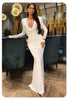 White Swinging Collar Long Dress For Women Ruched High Waist Long Sleeves Slim Elegant Evening Party Gowns