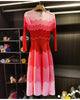 Designed Women's Pleated Dress O-neck Loose Fit Color Block Beaded Long Sleeve Female Clothing 9G1031