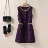 Womens Dresses Small Fragrant Tweed Vest Skirt Beaded Sequined Tweed A word Loose Dress Spring and Autumn Women's Dress