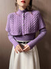 Temperament Cape Knit Two Piece Set Women V Neck Long Sleeve Pullover Sweater Stand Collar Knit Cardigan Shawl Suits