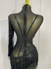 Sparkly Rhinestones Tassel Sexy See-Through Dress Women One Shoulder Latin Dance Outfits Bars Nightclub Party Stage Costume